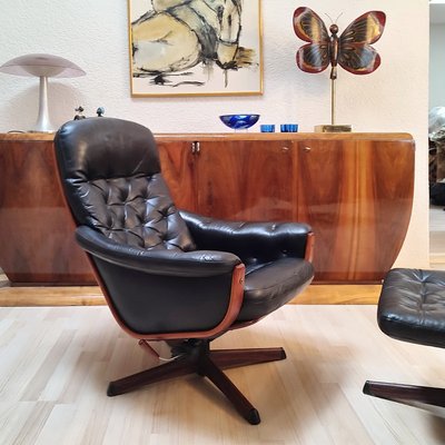 Lounge Swivel Chair with Footrest from Göte Möbel, Sweden, 1970s, Set of 2-YGE-1425028