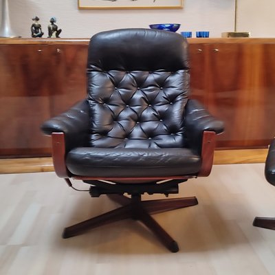 Lounge Swivel Chair with Footrest from Göte Möbel, Sweden, 1970s, Set of 2-YGE-1425028