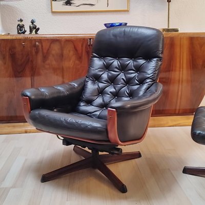 Lounge Swivel Chair with Footrest from Göte Möbel, Sweden, 1970s, Set of 2-YGE-1425028