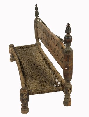 Low 2-Seater Cedar Chair, Nuristan, Afghanistan, 1890s-UZN-1427914