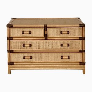 Low Chest of Drawers in Bamboo and Rattan, 1970s-SU-1756874