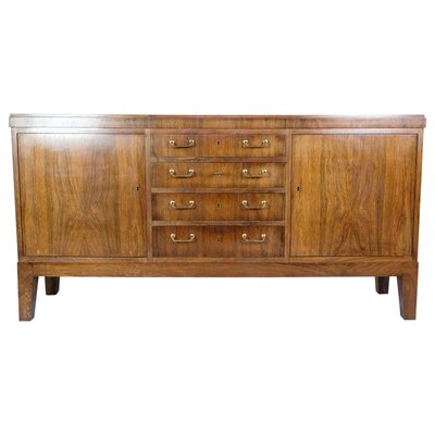 Low Danish Sideboard in Rosewood with Brass Handles, 1950s-UY-1724404