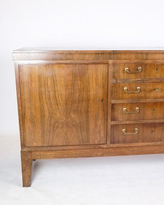 Low Danish Sideboard in Rosewood with Brass Handles, 1950s-UY-1724404