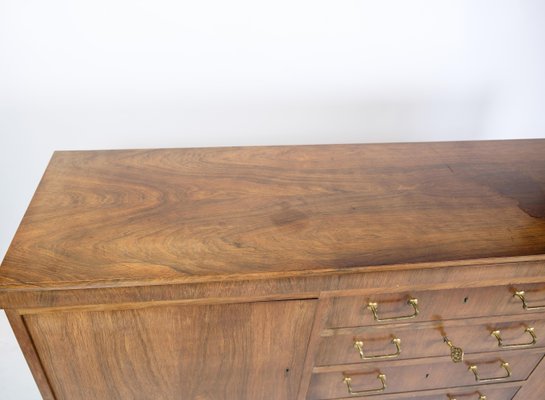 Low Danish Sideboard in Rosewood with Brass Handles, 1950s-UY-1724404