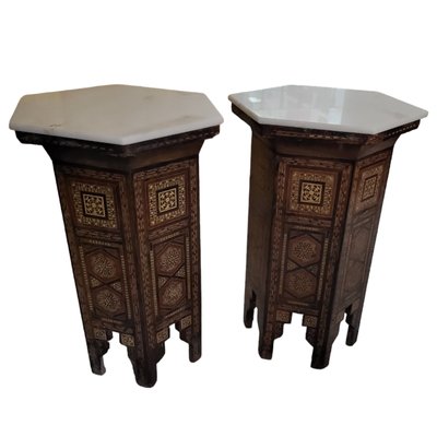 Low Hexagonal Tables with Taracea and Marble Tops, Set of 2-TCS-1747088