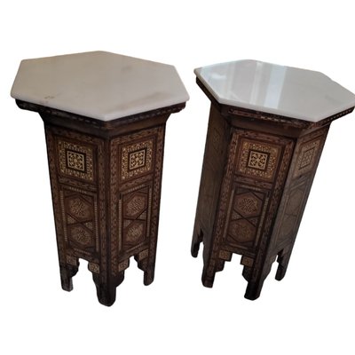 Low Hexagonal Tables with Taracea and Marble Tops, Set of 2-TCS-1747088