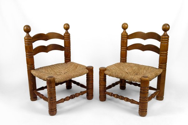 Low Straw Chairs attributed to Charles Dudouyt, France, 1940s, Set of 2-XNH-1804642