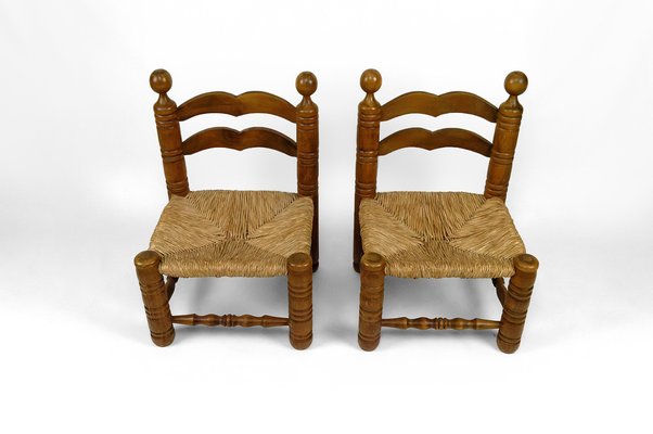 Low Straw Chairs attributed to Charles Dudouyt, France, 1940s, Set of 2-XNH-1804642