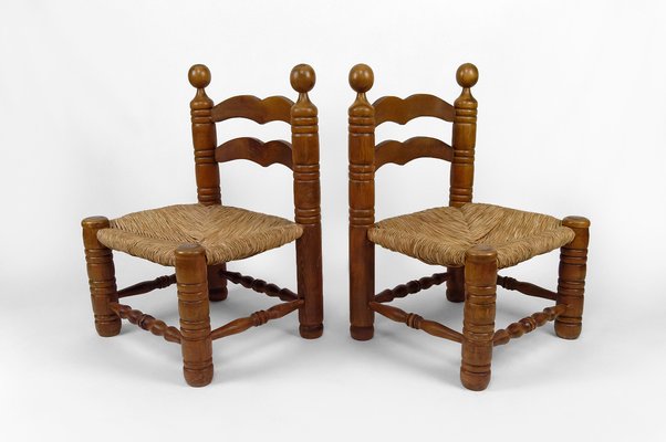 Low Straw Chairs attributed to Charles Dudouyt, France, 1940s, Set of 2-XNH-1804642