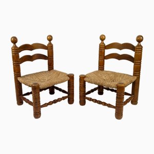 Low Straw Chairs attributed to Charles Dudouyt, France, 1940s, Set of 2-XNH-1804642