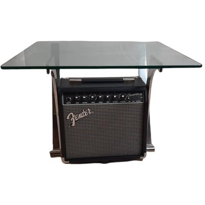 Low Table with Glass and Iron with Fender Champions 20 Amplifier-TCS-1225532