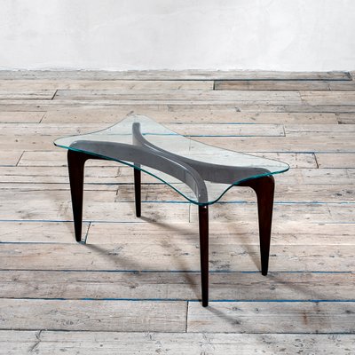 Low Table with Wooden Base and Glass-Shaped Glass Top from Gio Ponti, 1950s-FWM-1088045