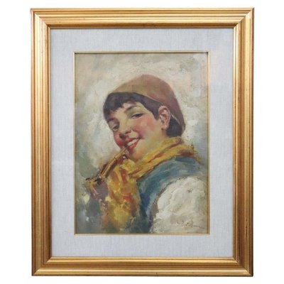 Luca Postiglione, Italian Portrait, 1900s, Oil Painting on Board, Framed-DCO-1180489