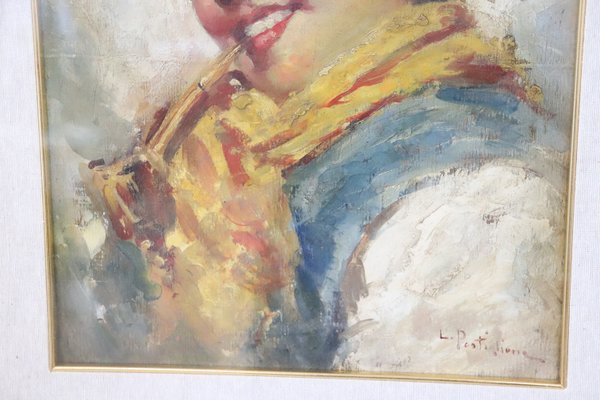 Luca Postiglione, Italian Portrait, 1900s, Oil Painting on Board, Framed-DCO-1180489