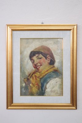 Luca Postiglione, Italian Portrait, 1900s, Oil Painting on Board, Framed-DCO-1180489