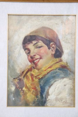 Luca Postiglione, Italian Portrait, 1900s, Oil Painting on Board, Framed-DCO-1180489