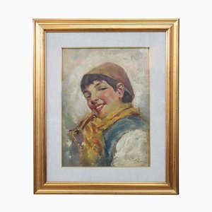 Luca Postiglione, Italian Portrait, 1900s, Oil Painting on Board, Framed-DCO-1180489