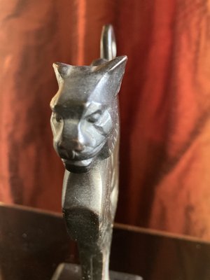 Lucien Alliot, Art Deco Sculpture of a Cat, 1925, Bronze on a Black Marble Base-XHV-1770494