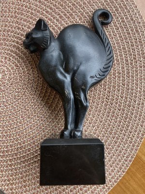 Lucien Alliot, Art Deco Sculpture of a Cat, 1925, Bronze on a Black Marble Base-XHV-1770494