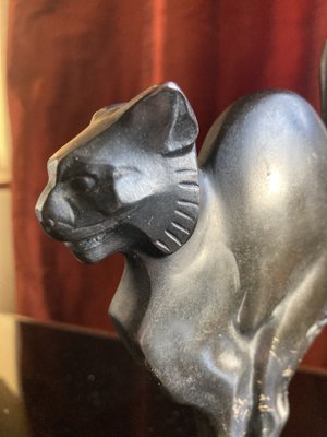 Lucien Alliot, Art Deco Sculpture of a Cat, 1925, Bronze on a Black Marble Base-XHV-1770494