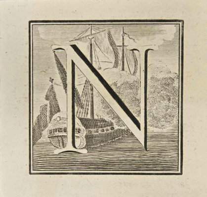 Luigi Vanvitelli, Letter of the Alphabet N, Etching, 18th Century-ZCI-2024981