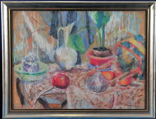 M. A. Filotas, Still Life of Trousers and a Vase on a Table, 1956, Pastel on Paper-QOR-2027048