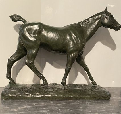 M. de Mathelin, Horse Walking in Bronze with Green Patina, 1900s-LQ-1033404