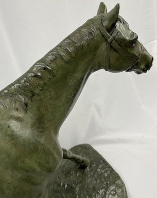 M. de Mathelin, Horse Walking in Bronze with Green Patina, 1900s-LQ-1033404