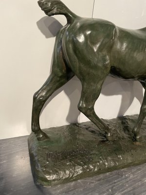 M. de Mathelin, Horse Walking in Bronze with Green Patina, 1900s-LQ-1033404