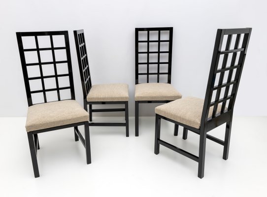 Mackintosh Style Black Lacquered High Back Chairs, 1970, Set of 4-FER-1758727