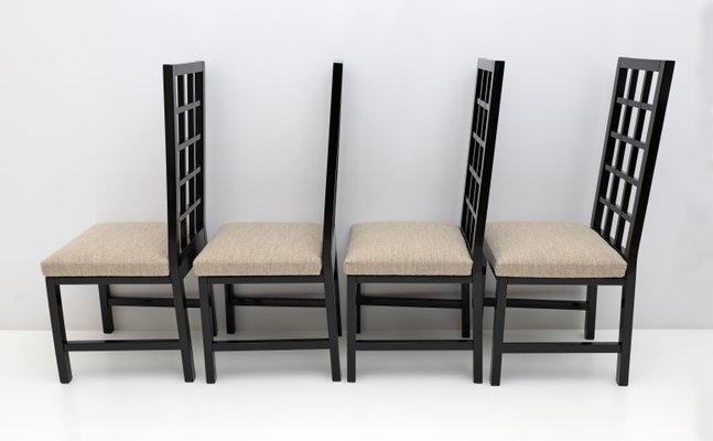 Mackintosh Style Black Lacquered High Back Chairs, 1970, Set of 4-FER-1758727