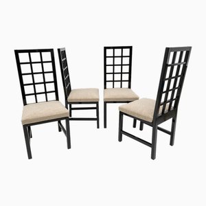 Mackintosh Style Black Lacquered High Back Chairs, 1970, Set of 4-FER-1758727