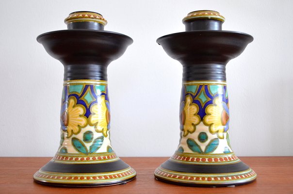 Madeleine Candlestick by Gouda Holland, 1930s, Set of 2-OV-1065134