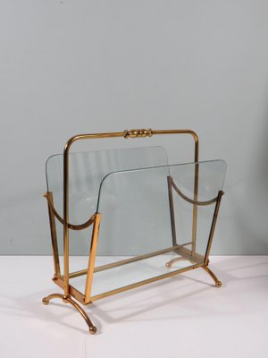 Magazine Rack in Brass and Glass, Italy, 1950s-1960s-UKG-1757051