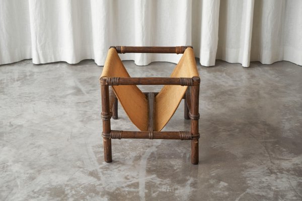 Magazine Rack in Canvas and Bamboo, 1960s-FEW-2024200