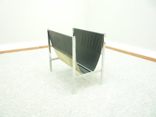 Magazine Rack in Chrome and Leather, 1960s-UG-1283128