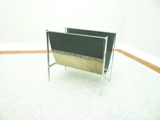 Magazine Rack in Chrome and Leather, 1960s-UG-1283128