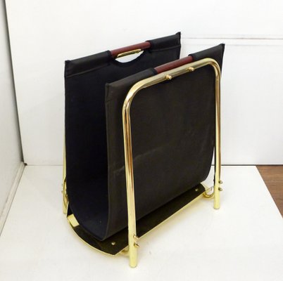 Magazine Rack in Gilt Metal, Textile and Wood, 1980s-RNR-1802348