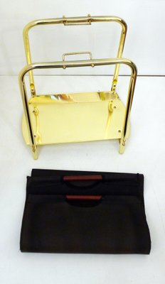 Magazine Rack in Gilt Metal, Textile and Wood, 1980s-RNR-1802348