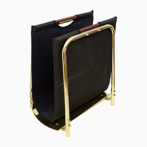 Magazine Rack in Gilt Metal, Textile and Wood, 1980s-RNR-1802348