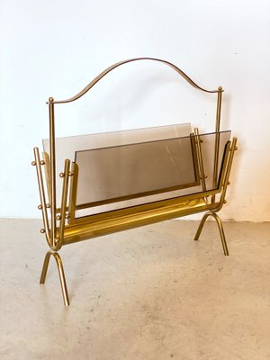 Magazine Rack in Glass & Brass, 1950s-NPC-1317594