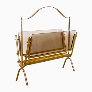 Magazine Rack in Glass & Brass, 1950s-NPC-1317594