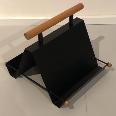 Magazine Rack in Iron and Wood, Italy, 1980s-ZD-674727