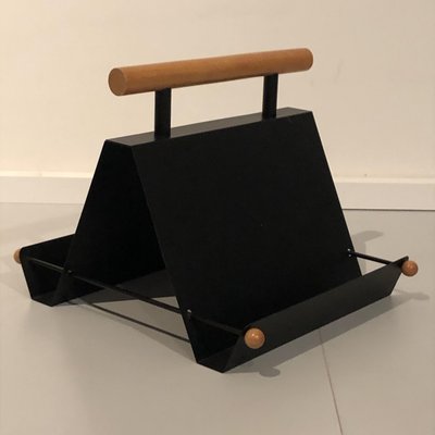 Magazine Rack in Iron and Wood, Italy, 1980s-ZD-674727