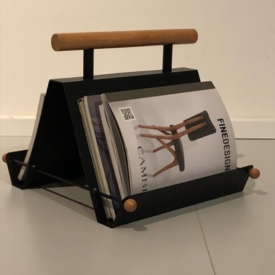 Magazine Rack in Iron and Wood, Italy, 1980s-ZD-674727