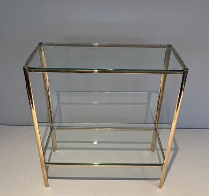 Magazine Rack in Polished Bronze and Glass by Jacques Théophile Lepelletier, 1970s-BA-1694748