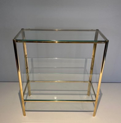 Magazine Rack in Polished Bronze and Glass by Jacques Théophile Lepelletier, 1970s-BA-1694748