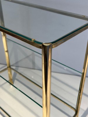 Magazine Rack in Polished Bronze and Glass by Jacques Théophile Lepelletier, 1970s-BA-1694748