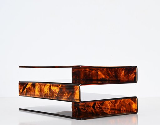 Magazine Rack in Tortoiseshell Acrylic Glass and Briar from Guzzini, Italy, 1970s-JDR-1757598