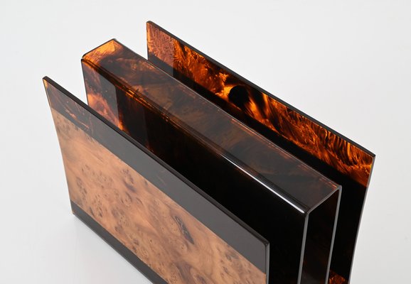 Magazine Rack in Tortoiseshell Acrylic Glass and Briar from Guzzini, Italy, 1970s-JDR-1757598